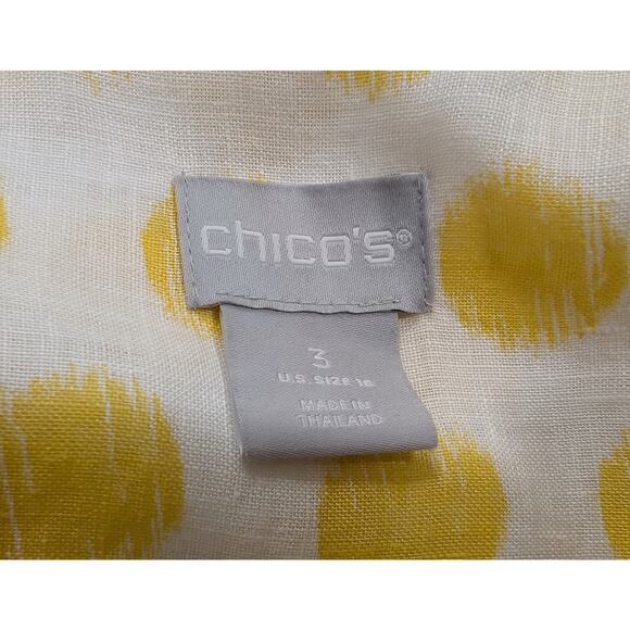 Chico's Tunic Top Yellow White Polka Dot Print Pullover Linen Misses Size 3 XL - Picture 5 of 6
